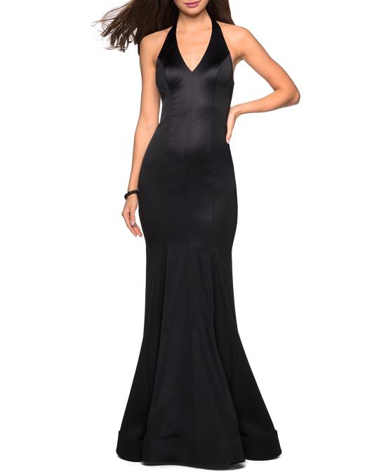 Halter Neck Satin Mermaid Gown with Back Bow Lavender main image 1