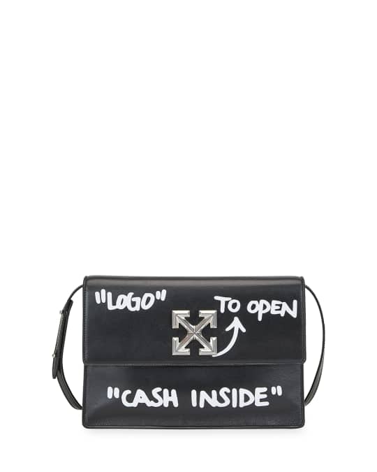 Off White Jitney Cash Inside Top Handle Bag Black White Neiman