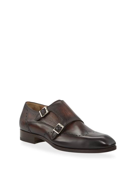 Men's Double-Monk Wing-Tip Leather Loafers