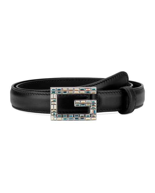 Gucci Madelyn Leather Belt w Square Crystal Trim G Buckle Neiman Marcus