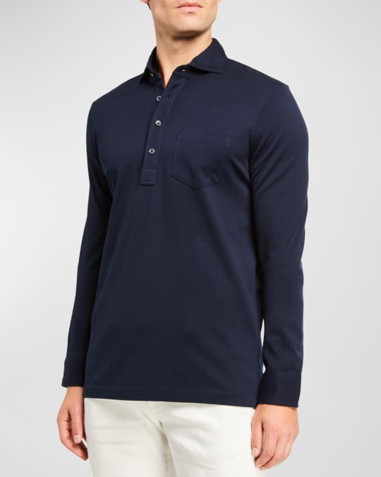 Ralph Lauren Purple Label Men's Washed Long-Sleeve Pocket Polo