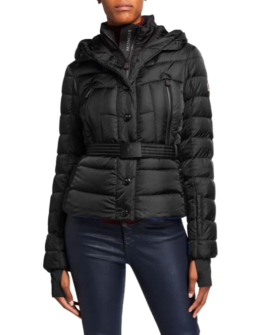 Moncler Grenoble Beverley Belted Puffer Coat w/ Fur Trim | Neiman Marcus