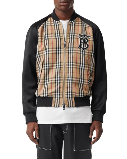 Burberry Men s Check Varsity Jacket Neiman Marcus