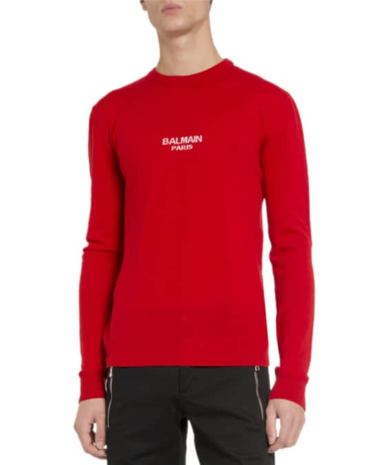 Balmain Men's Wool Logo-Print Sweater | Neiman Marcus