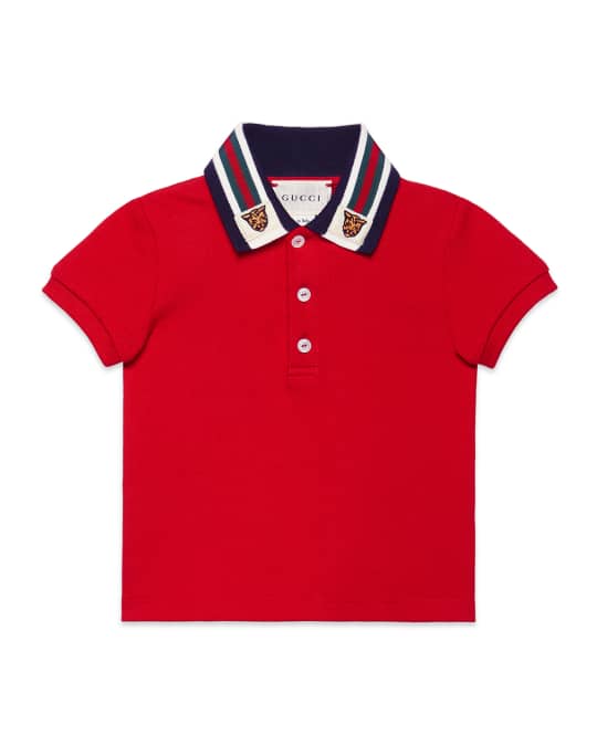 Gucci Short-Sleeve Polo Shirt w/ Web Trim Collar, Size 12-36 Months ...