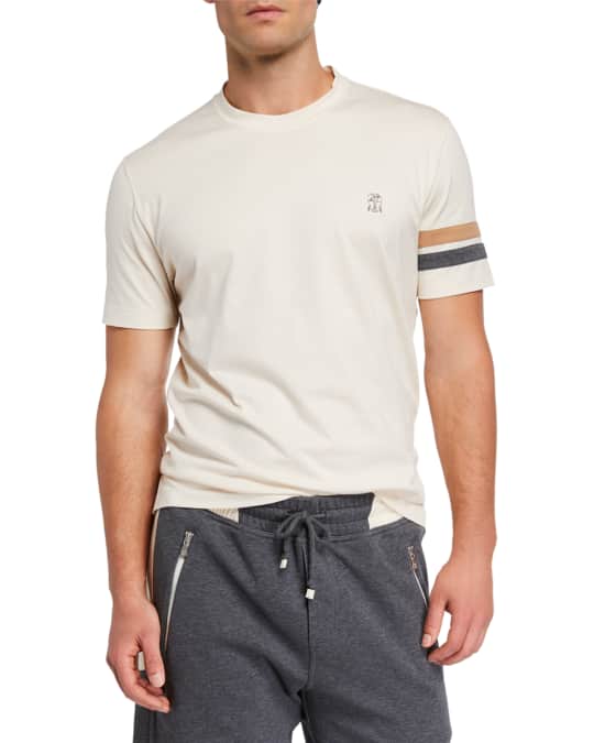 Brunello Cucinelli Men's Striped-Armband T-Shirt | Neiman Marcus
