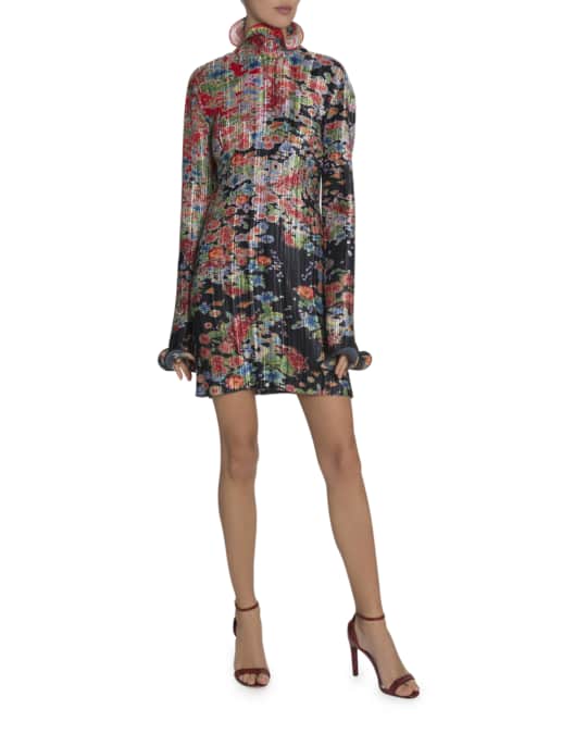 Givenchy Metallic Floral Plisse Dress | Neiman Marcus