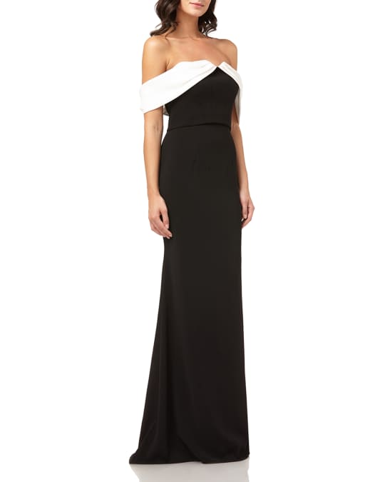 Carmen Marc Valvo Infusion Colorblock Off-the-Shoulder Column Gown w ...