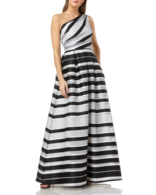 One-Shoulder Striped Ball Gown
