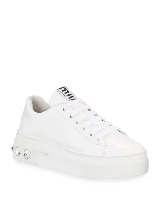 Miu Miu Patent Leather Sneakers with Crystal Heel | Neiman Marcus