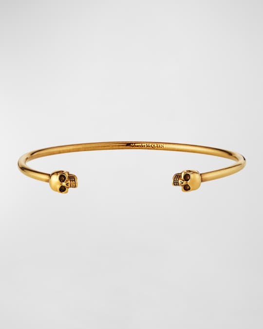 McQueen Men's Thin Twin Skulls Cuff Bracelet, Golden