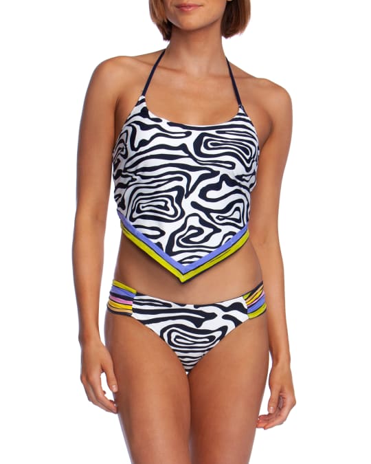 Zebra Print Handkerchief Halter Tankini Top