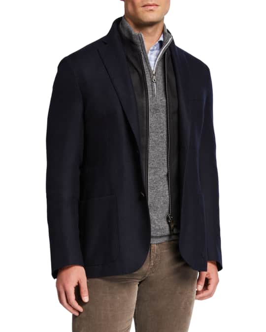 Corneliani Men s Herringbone Soft Jacket w Suede Dickey Neiman