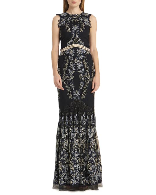 ml monique lhuillier floral embroidered dress AKIRA Parisian Floral Embroidered Maxi Dress | Black main image 1