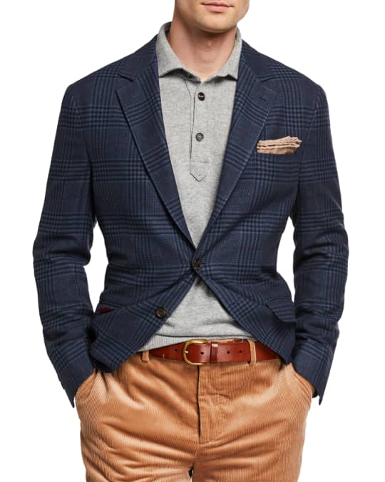 Brunello Cucinelli Men's Plaid Two-Button Jacket | Neiman Marcus