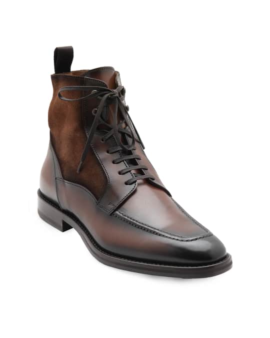 Bruno Magli Men's Savino Suede/Leather Derby Boots | Neiman Marcus