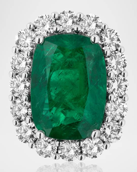 Platinum Zambian Emerald and Diamond Ring, Size 6.5
