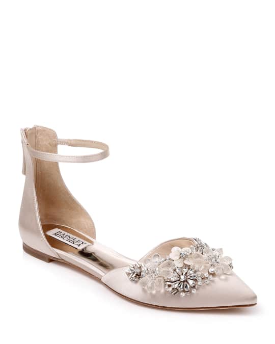 Badgley Mischka Crystal Embellished Ankle Strap Flats | Neiman Marcus