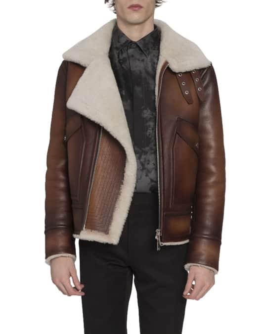 Berluti Men's Leather %26 Shearling Jacket with Asymmetrical Zip Front ...