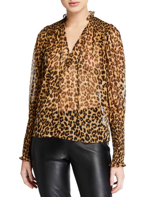 Veronica Beard Jaz Silk Leopard-Print Sheer Blouse | Neiman Marcus