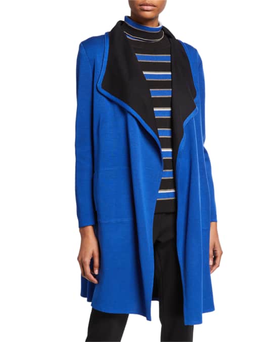 Petite Contrast Trim Open Front Long Jacket
