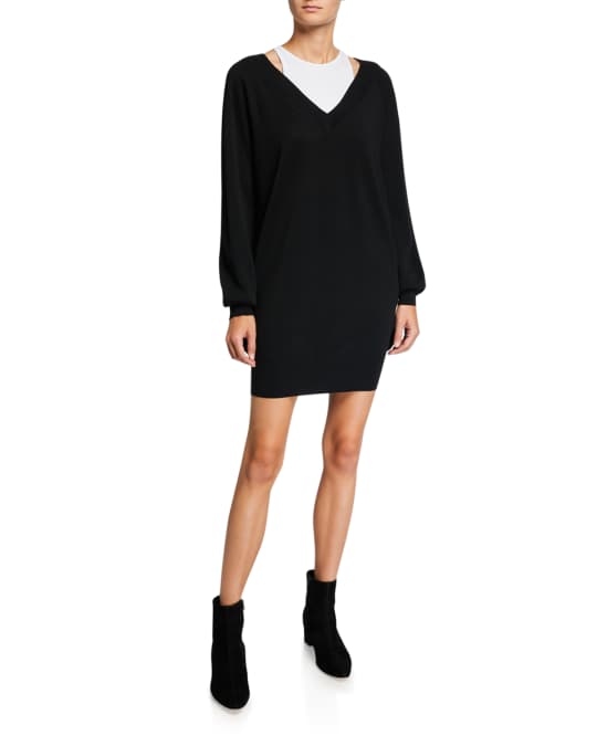 alexanderwang.t Bi-Layer Long-Sleeve Sweater Dress | Neiman Marcus