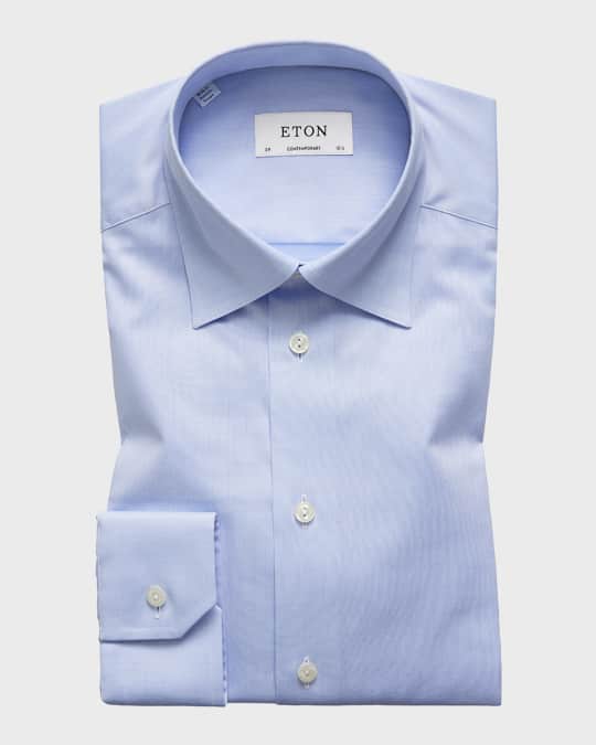 Eton Men s Contemporary Fit Twill Dress Shirt with Hidden Button