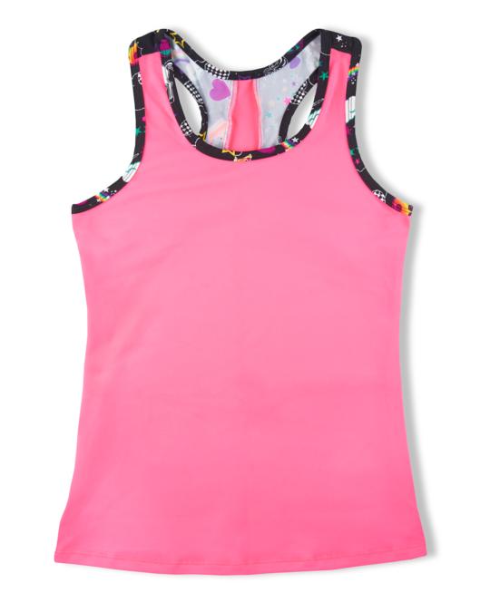 Girl Power Sport Racerback Active Tank Top w/ Unicorn Print Trim, Size ...