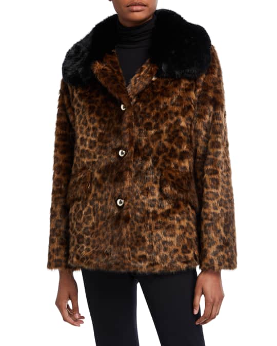 kate spade new york long sleeve faux fur leopard coat Neiman Marcus