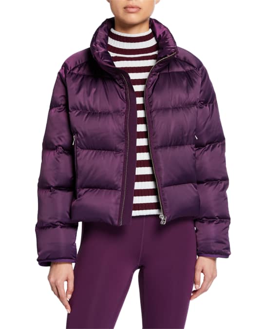 Tory Sport Satin Down-Fill Cropped Puffer Jacket | Neiman Marcus