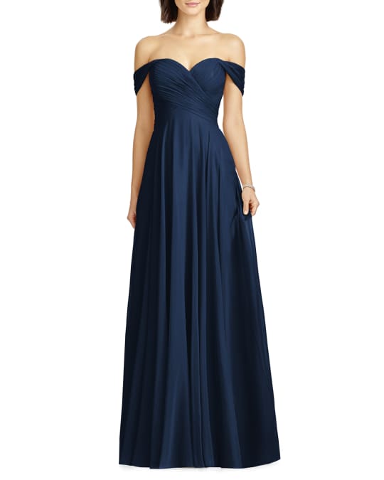 Dessy Collection Lux Chiffon Off-Shoulder Sweetheart A-Line Gown ...