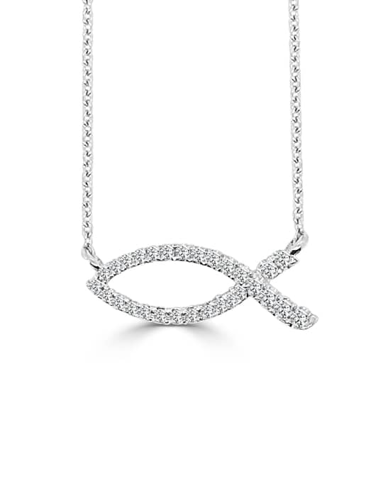 18k White Gold Ichthus Fish Diamond Necklace