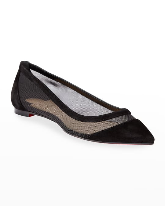 Christian Louboutin Galativi Mesh Pointed Red Sole Flats | Neiman Marcus