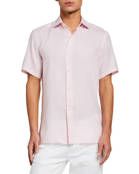 Men's Solid Linen Short-Sleeve Regular-Fit Sport Shirt