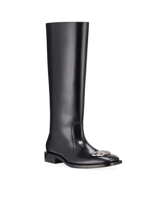 Balenciaga Men's Rim BB-Logo Leather Rain Boots | Neiman Marcus
