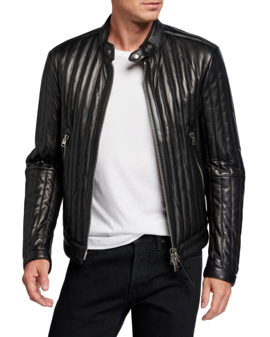 TOM FORD Men's Vertical Channel Leather Racer Jacket | Neiman Marcus