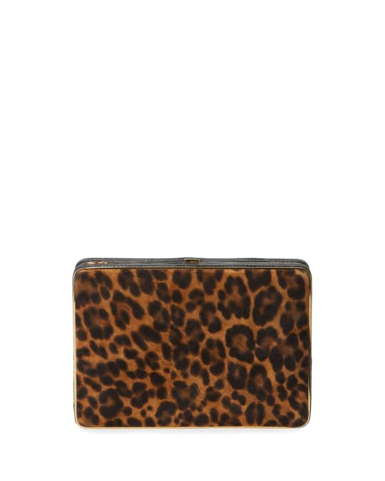 Leopard-Print Suede Box Clutch Bag