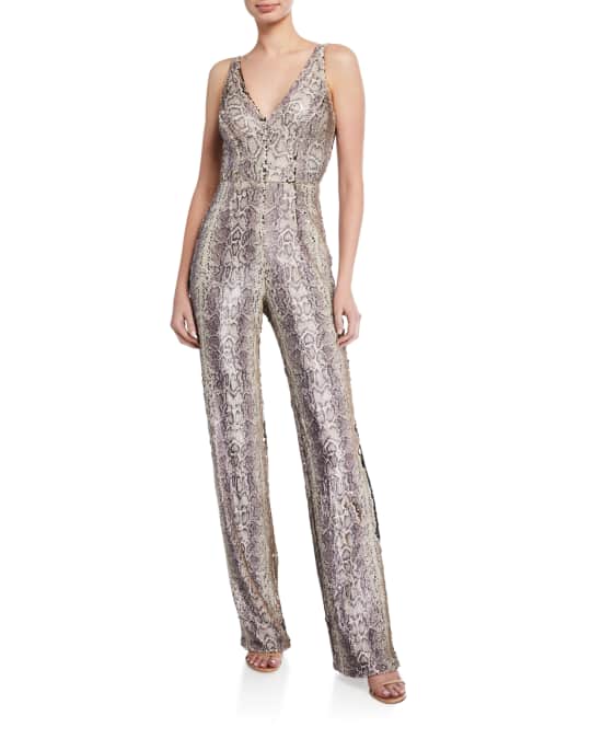 Charlie Sequin Snake Print Sleeveless Jumpsuit