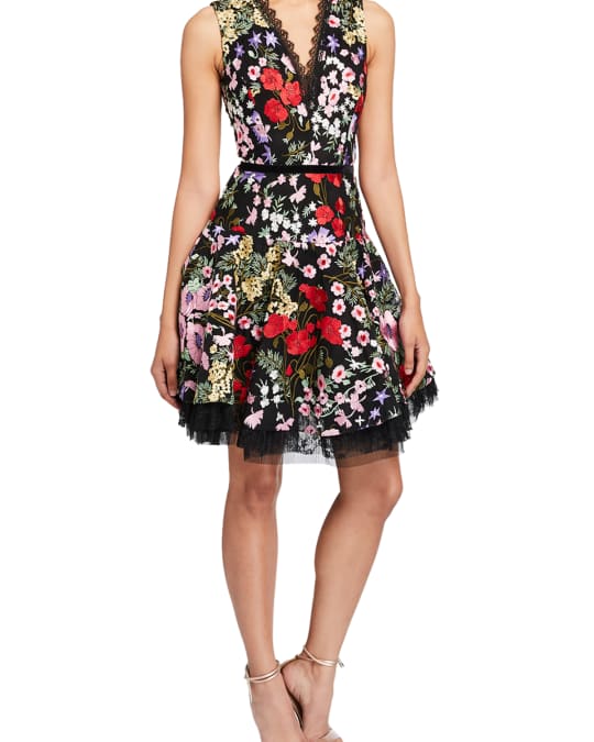 Bronx and Banco Alicia Floral Embroidered V-Neck Sleeveless Dress ...