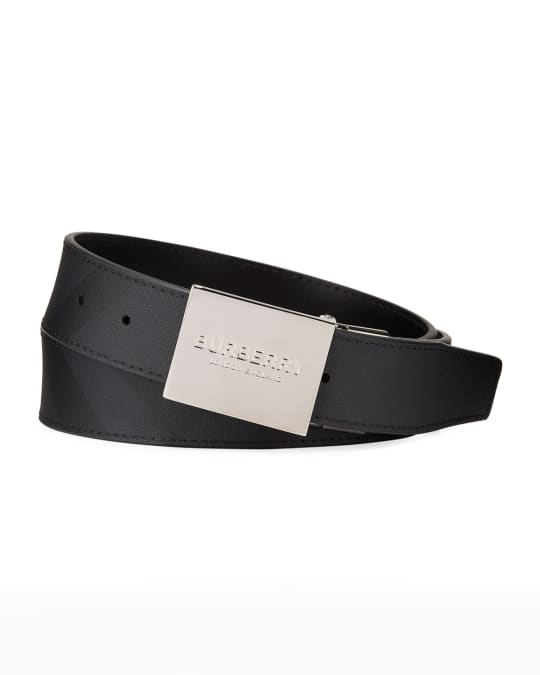 Plaque buckle london hot sale check and leather belt