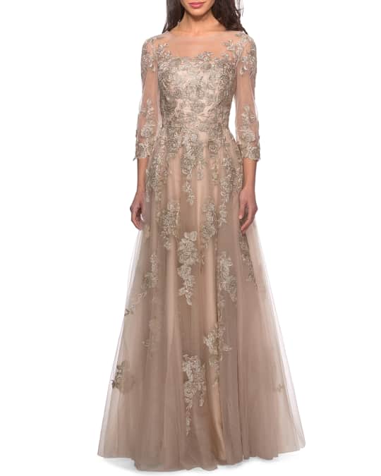La Femme Tulle Lace Sheer Top Gown Neiman Marcus