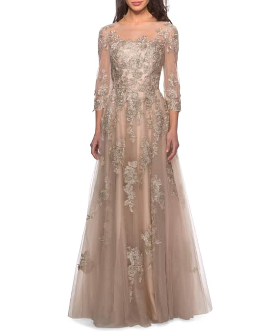 Tulle & Lace Sheer-Top Gown