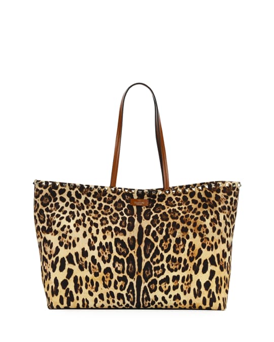 Rockstud Leopard Canvas Tote Bag