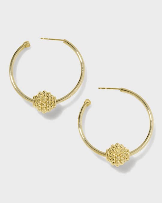 Caviar 18k Gold Hoop Earrings, 30mm