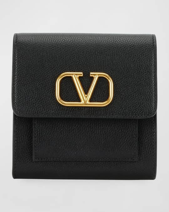 Valentino Garavani VLOGO Soft Grain Leather Flap Wallet | Neiman Marcus