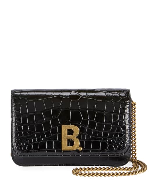 Balenciaga B Croc-Embossed Wallet on Chain | Neiman Marcus