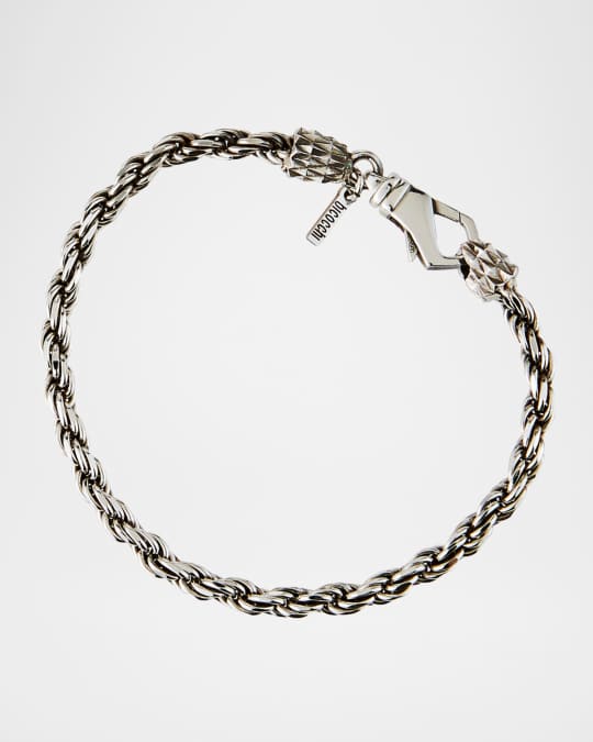 Emanuele Bicocchi Men's Thin French Rope Chain Bracelet, Silver