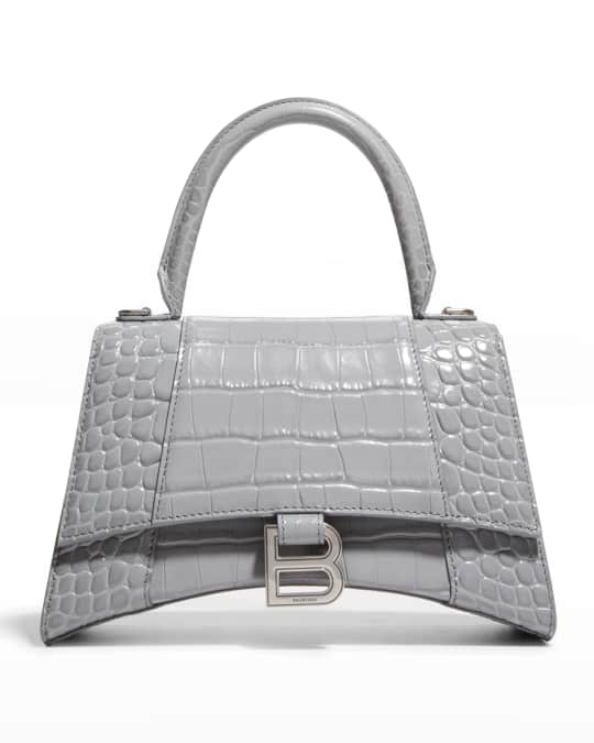 Women's Hourglass Small Handbag Crocodile Embossed in White