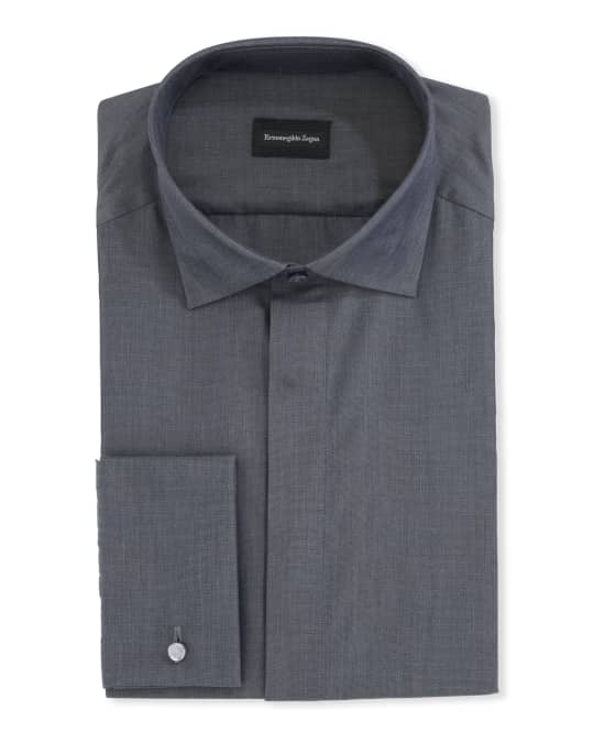ZEGNA Men's Solid Melange Trim-Fit Cotton Dress Shirt | Neiman Marcus
