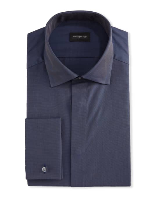 Men s Solid Melange Trim Fit Dress Shirt